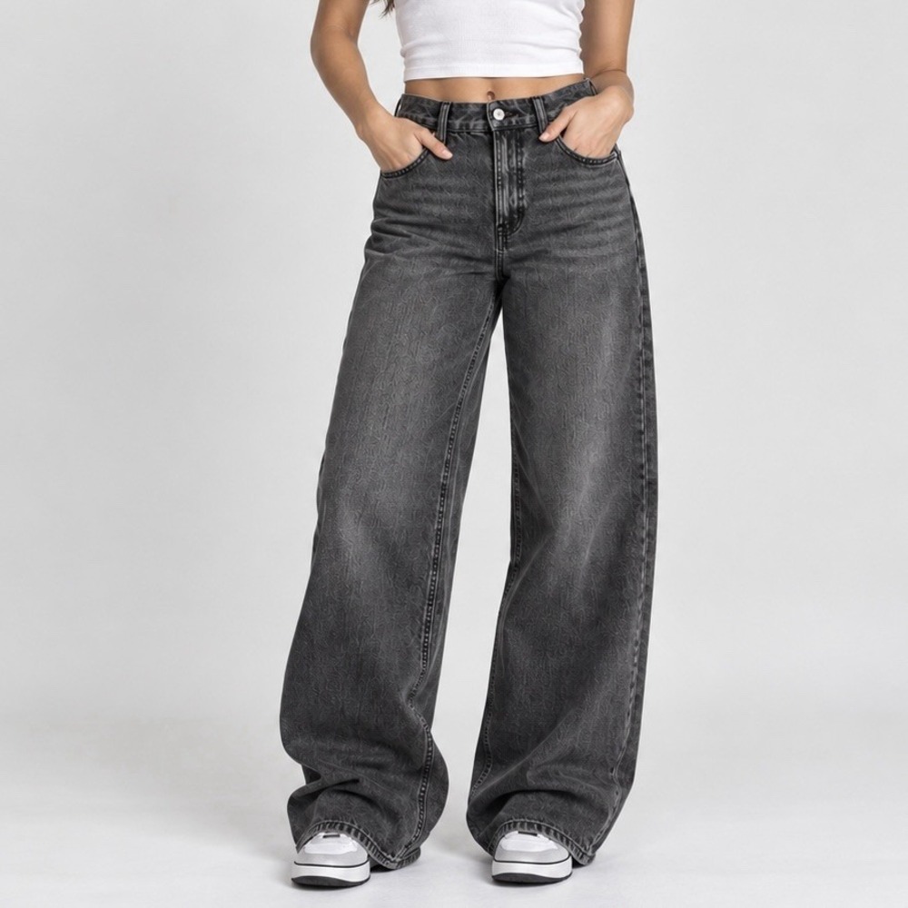 American Eagle Curvy 4 Long Black Baggy Wide Leg Jeans Super High Rise Y2K